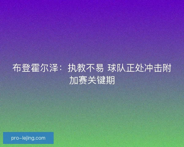 布登霍尔泽：执教不易 球队正处冲击附加赛关键期